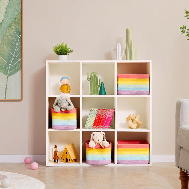 ENAORGAN Set of 4 Rainbow Rope Basket for Shelves Woven Rectangle Storage Basket Bins for Nursery Toy Storage for Baby Girl - Image 2