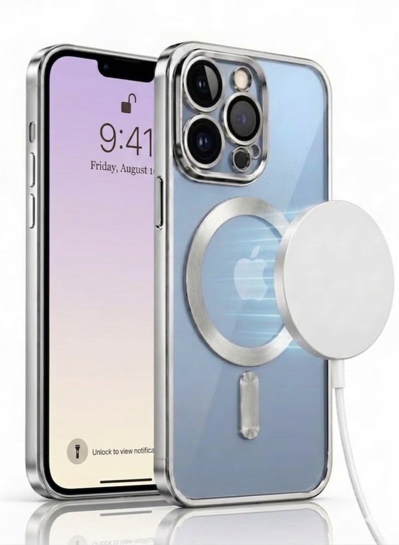 MagSafe Magnetic Clear Case for Apple iPhone 13 Pro Max 6.7 inch –  Camera Lens Protection - SILVER - Image 3