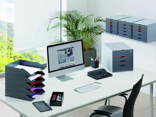 Durable Varicolor 4 Drawer Unit - Gray Desktop Drawer Set with 4 Color Coded Draws - Letter to Folio Size Files - Perfect for Storing Documents and Paper Work - Image 2