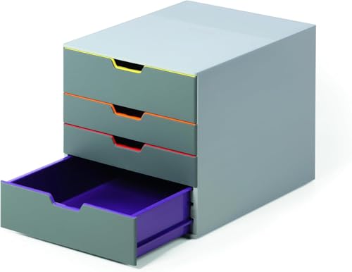 Durable Varicolor 4 Drawer Unit - Gray Desktop Drawer Set with 4 Color Coded Draws - Letter to Folio Size Files - Perfect for Storing Documents and Paper Work - Image 1