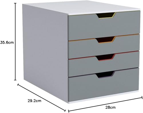 Durable Varicolor 4 Drawer Unit - Gray Desktop Drawer Set with 4 Color Coded Draws - Letter to Folio Size Files - Perfect for Storing Documents and Paper Work - Image 3