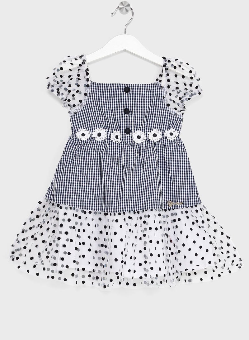 Nauti Nati Girls Puff Sleeve Checked Cotton Dress