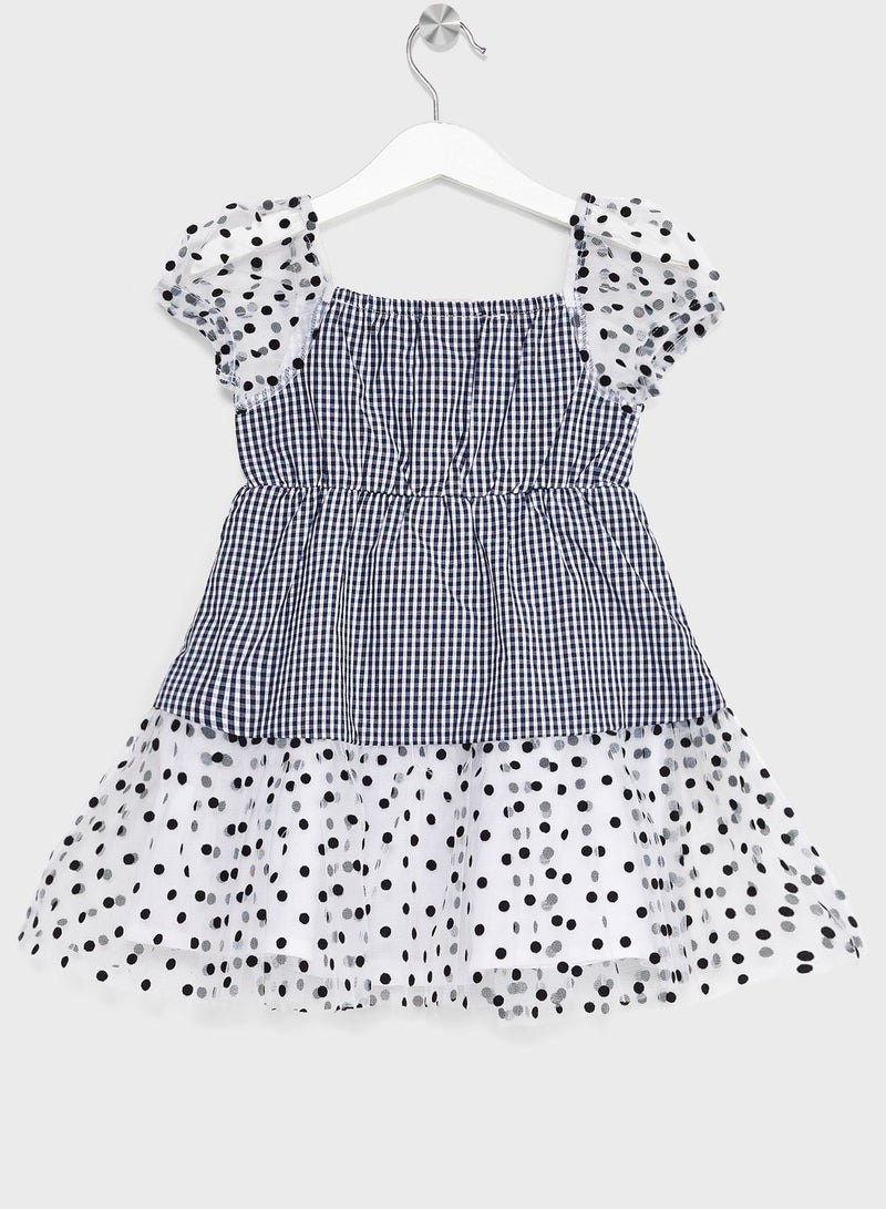 Nauti Nati Girls Puff Sleeve Checked Cotton Dress