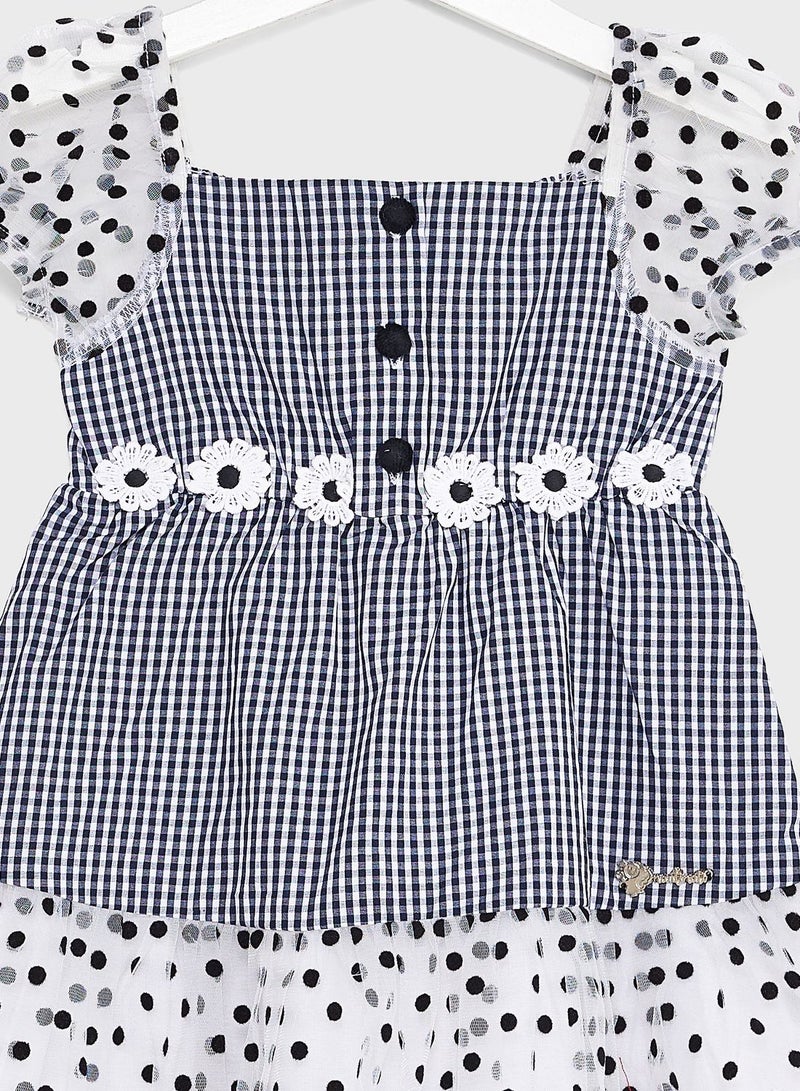 Nauti Nati Girls Puff Sleeve Checked Cotton Dress
