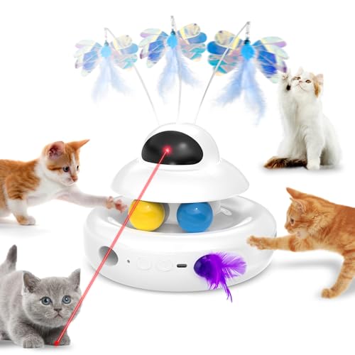 MOHAYA Interactive Cat Toys for Indoor Cats4in1 Automatic Kitten Toy with Laser Fluttering Butterfly Moving Feather Track Balls USB Rechargeable SelfPlay Electronic Toy for Kittens Adults - Image 1