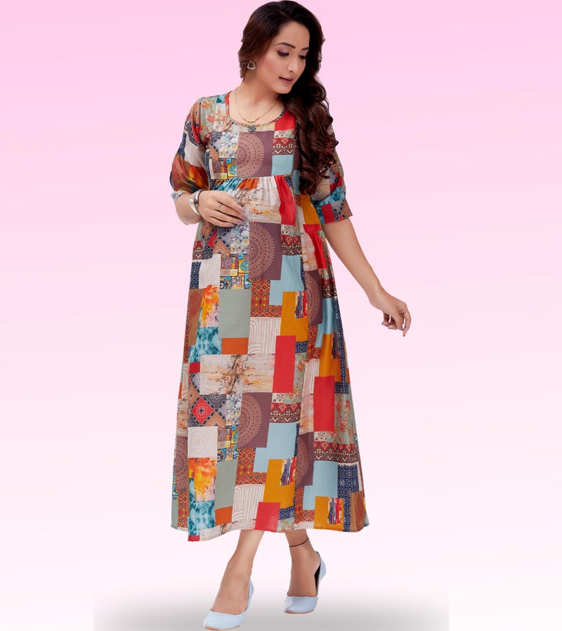 RITIJYA Feeding Kurtis for Women with Zip | Maternity Gown Pregnancy Dress for Nursing Mothers | Viscose Rayon Relaxed Fit | Maternity Wear Feeding Dress Tops (3XL, Multi Colour, 9016_46M) - Image 5