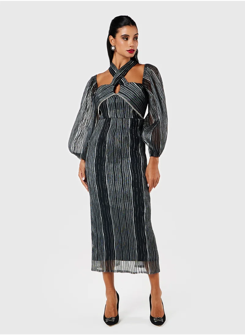 ثريدز باي اجوني Criss Cross Neck Pleated Dress