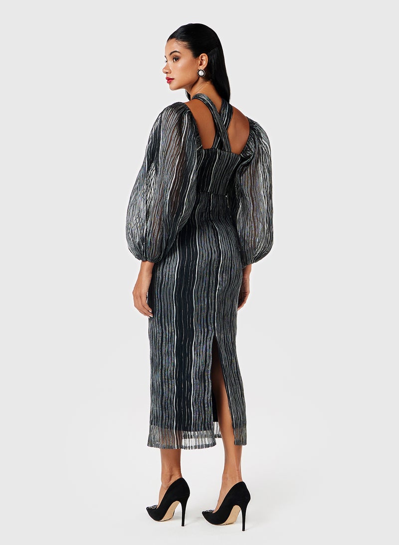 ثريدز باي اجوني فستان شيفون مخطط - Image 2