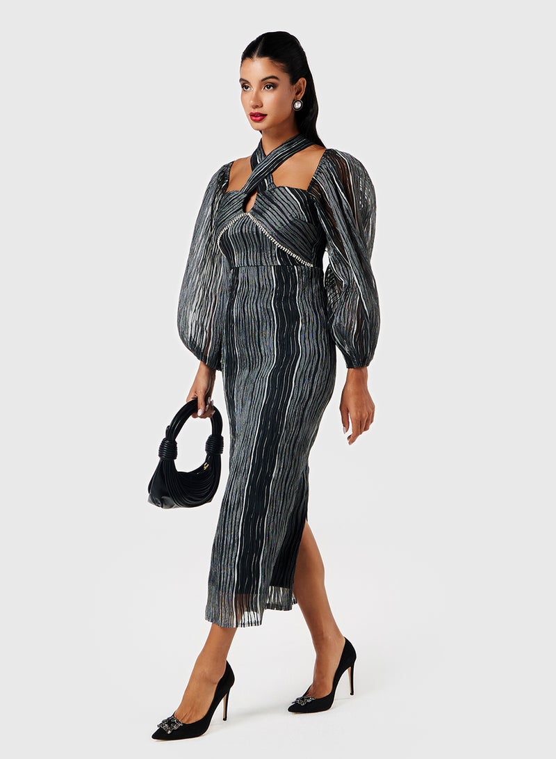 ثريدز باي اجوني فستان شيفون مخطط - Image 4