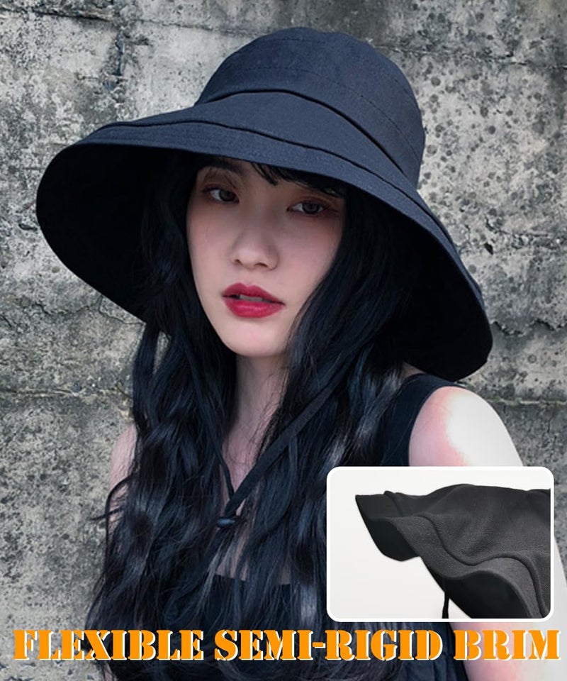 Zhula Wide Brim Sun Hat for Women, UV Protection Bucket Hat with Adjustable Strap, Packable Travel Friendly Summer Hat (Black) - Image 4