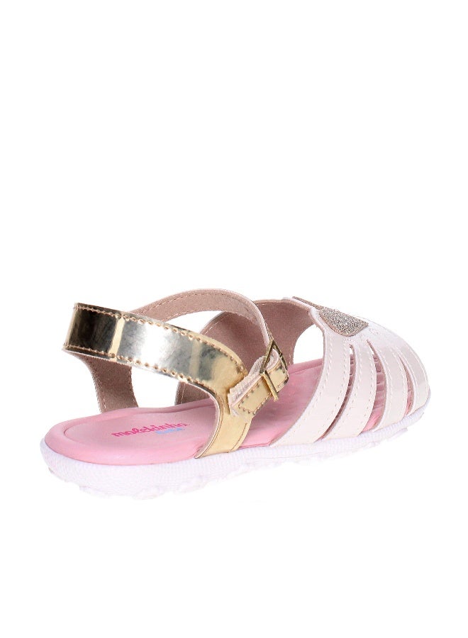 Molekinha Infant Girls Sandals With Back Strap Off White/Gold | Made In Brazil - Image 3