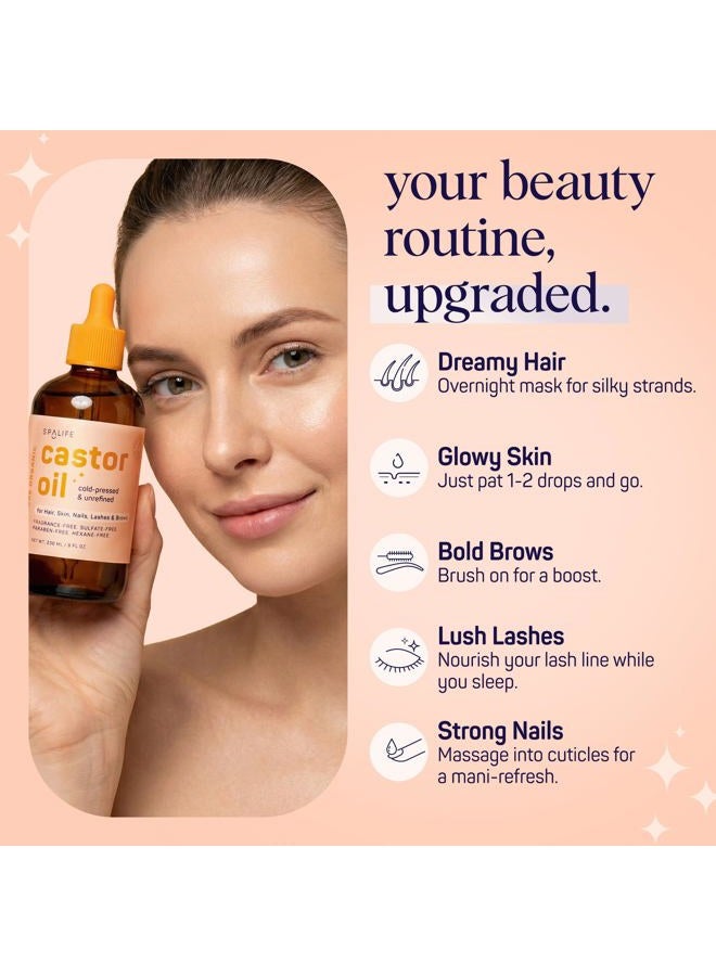 SpaLife Beauty Pure Multipurpose Castor Oil For Hair, Skin, Nails, Eyelashes & Eyebrows 8 Fl Oz - Image 2