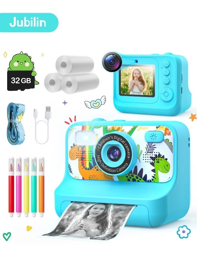 Jubilin Kids Camera Instant Print, Kids Digital Camera with 3 Rolls Print Paper, 1080P Screen with 32GB TF Card for 3+ Girls Boys Christmas Birthday Festival Party Gift ,Blue - Image 1