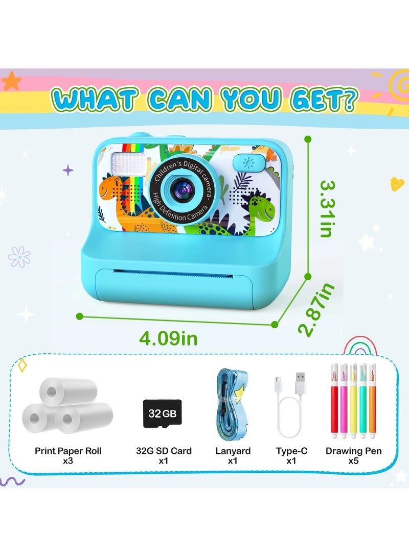 Jubilin Kids Camera Instant Print, Kids Digital Camera with 3 Rolls Print Paper, 1080P Screen with 32GB TF Card for 3+ Girls Boys Christmas Birthday Festival Party Gift ,Blue - Image 4