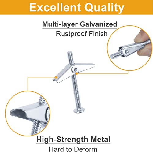 KURUI Heavy Duty Hollow Wall Anchors for Drywall Ceiling, Toggle Bolts and Wing Nut Kit, 28Pcs Metal Drywall Anchors and Screws Assortment Set, 3 Sizes Butterfly Anchors for Hanging 1/8, 3/16, 1/4 - Image 3