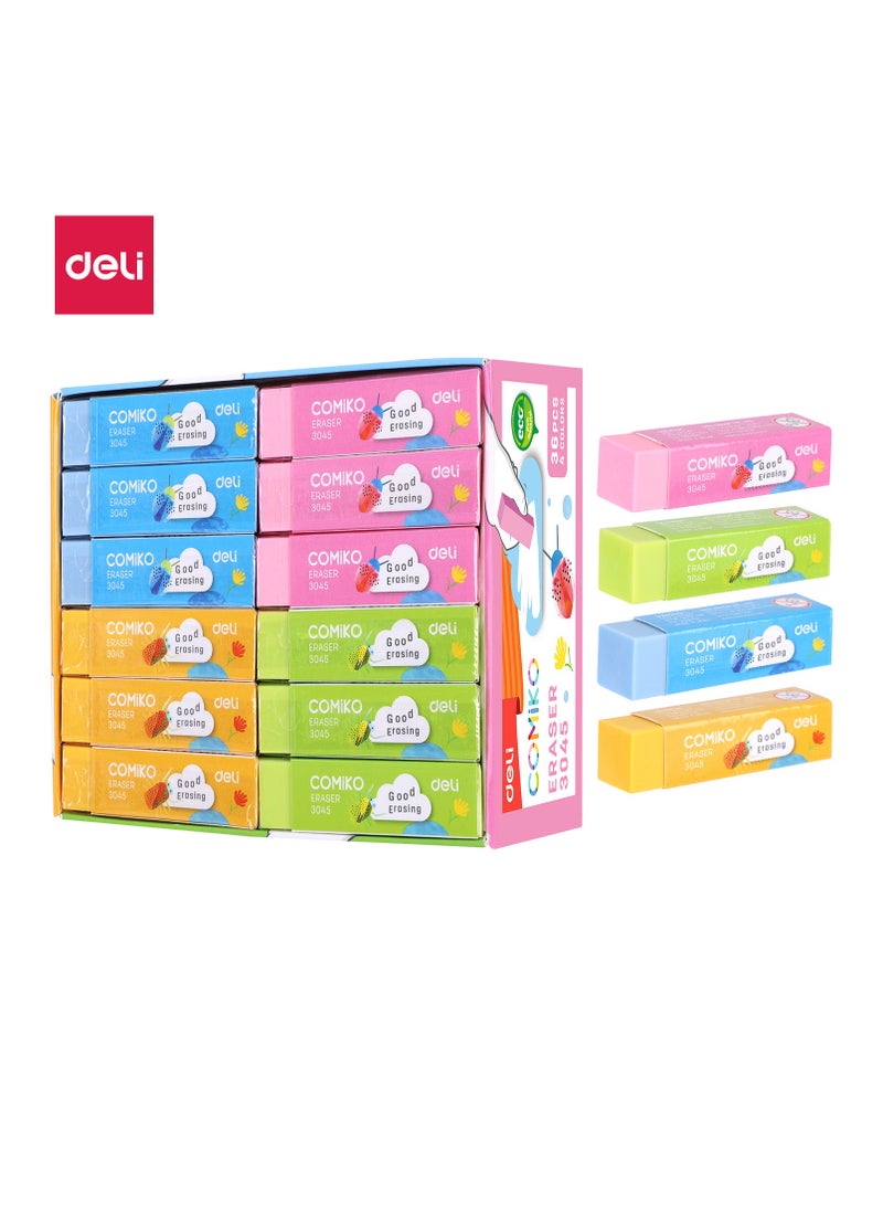 Deli Comiko E3045 Eraser 60×15×15mm Eco-PVC - 36pcs - ideal for school and exam use - Image 1