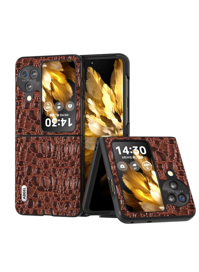 اس-توب جراب قابل للطي لهاتف OPPO Find N3 من ABEEL مصنوع من الجلد الطبيعي مع حافة سوداء - Image 1