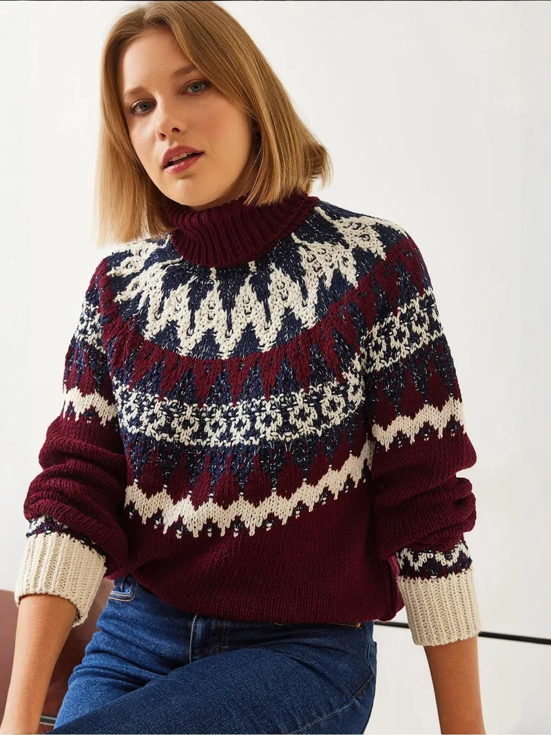 LUCCI Turtleneck Jacquard Knit Sweater