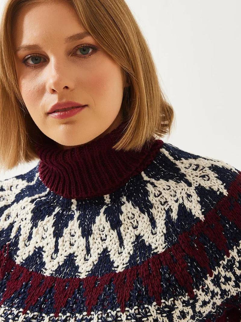 Bianco Lucci LUCCI Turtleneck Jacquard Knit Sweater