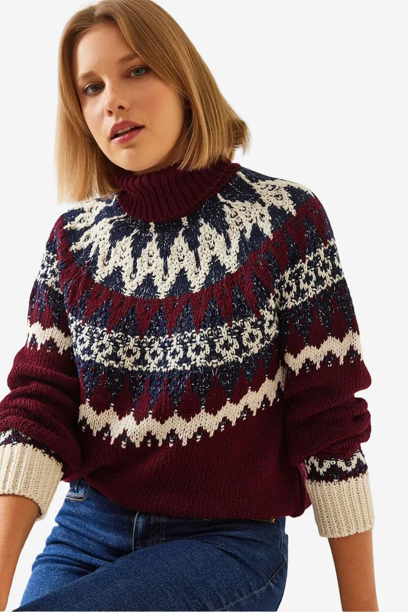 LUCCI Turtleneck Jacquard Knit Sweater