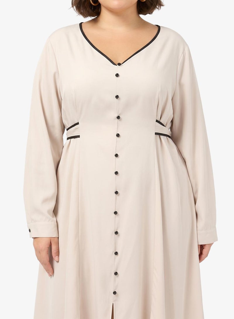 Ginger Plus Contrast Trim Button Detail A Line Dress - Image 2
