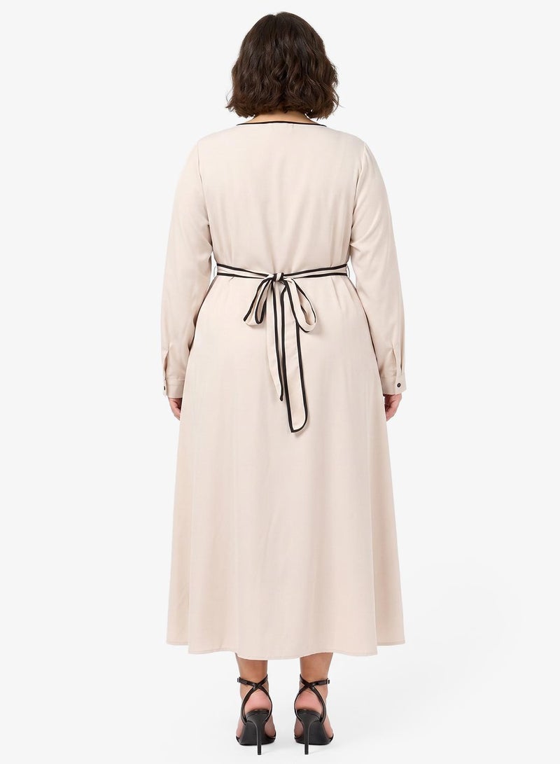 Ginger Plus Contrast Trim Button Detail A Line Dress - Image 3