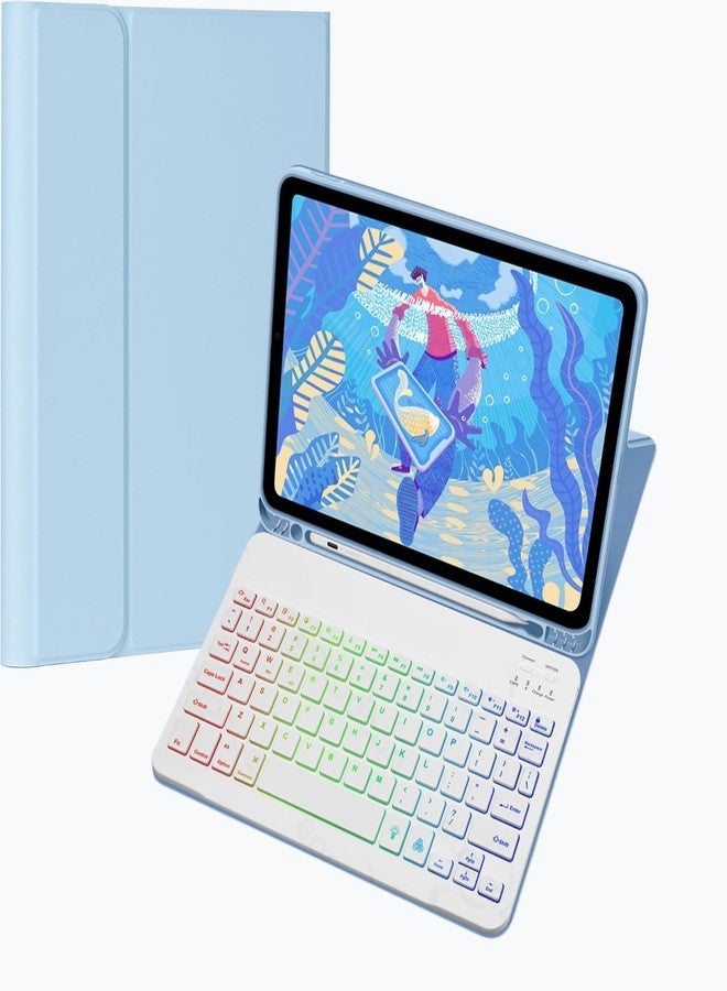 NUWONAYA Keyboard Case for iPad Air 13 inch M3 (2025)/M2 (2024), iPad Pro 12.9 inch (3/4/5/6th Gen), Slim 7 Color Rainbow Backlight Detachable Magnetic Keyboard Cover with Pencil Holder,Sky Blue - Image 1