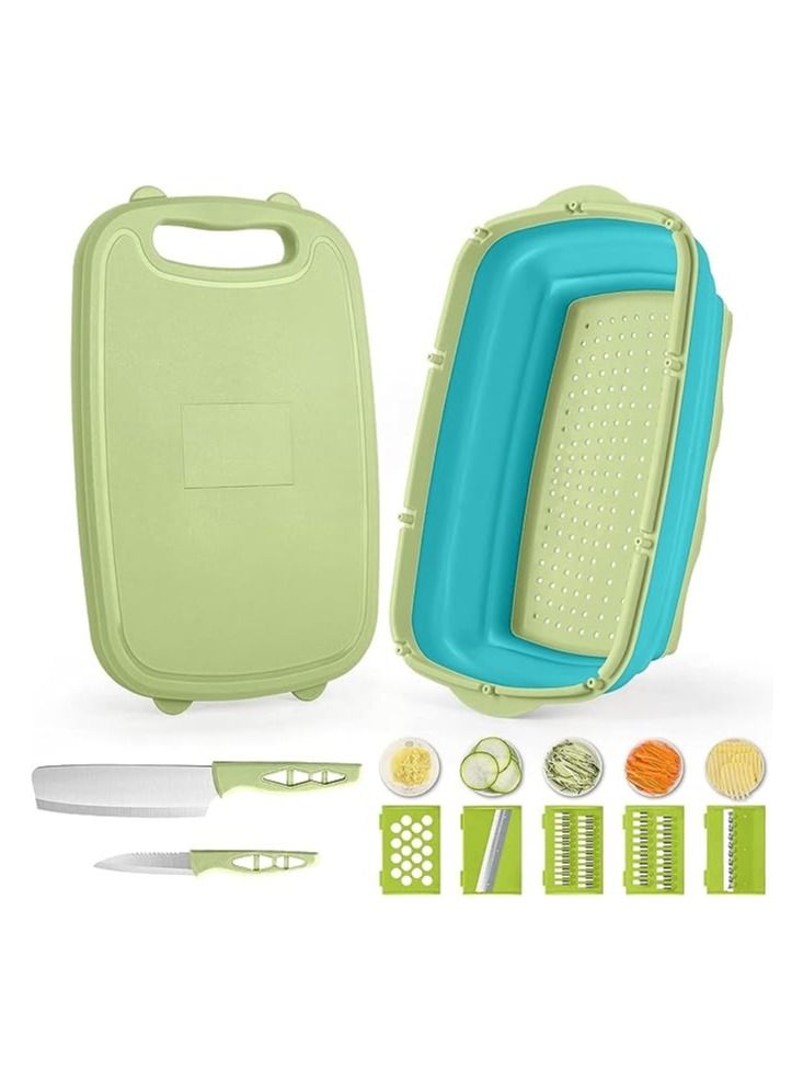 Silicone foldable chopping board 9 in 1 multifunctional chopping board with fruit and vegetable slicer, space saving storage basket for camping kitchen - Image 1