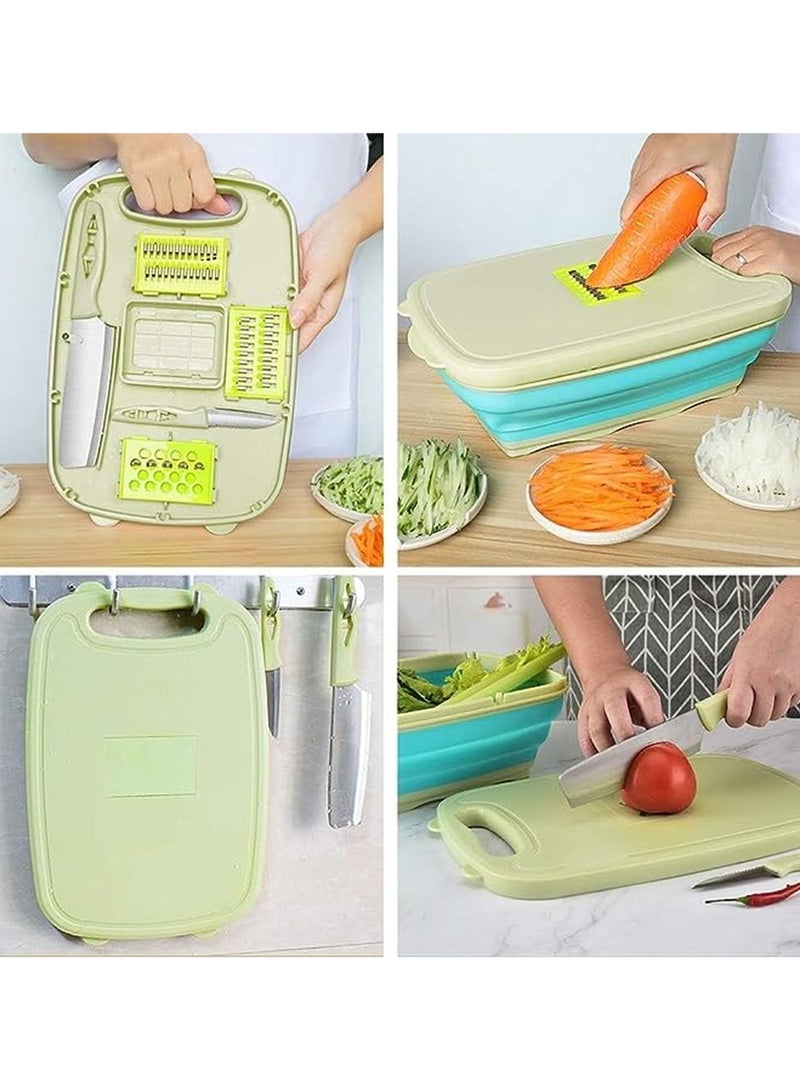 Silicone foldable chopping board 9 in 1 multifunctional chopping board with fruit and vegetable slicer, space saving storage basket for camping kitchen - Image 3