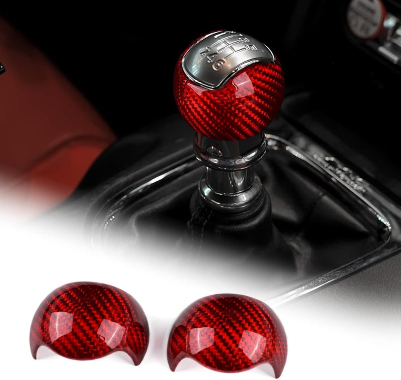 AIRSPEED Carbon Fiber Gear Shift Knob Cover for Ford Mustang (2015-2023) - Red - Image 1