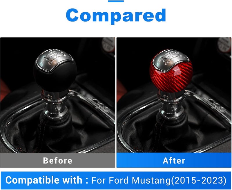 AIRSPEED Carbon Fiber Gear Shift Knob Cover for Ford Mustang (2015-2023) - Red - Image 4