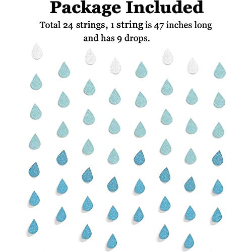 Yzurbu 24 Strings Raindrop Garland Decorations, Paper Hanging Rain Drops Decor Pieces for Baby Shower, Party and Centerpieces Decoration - Blue - Image 5