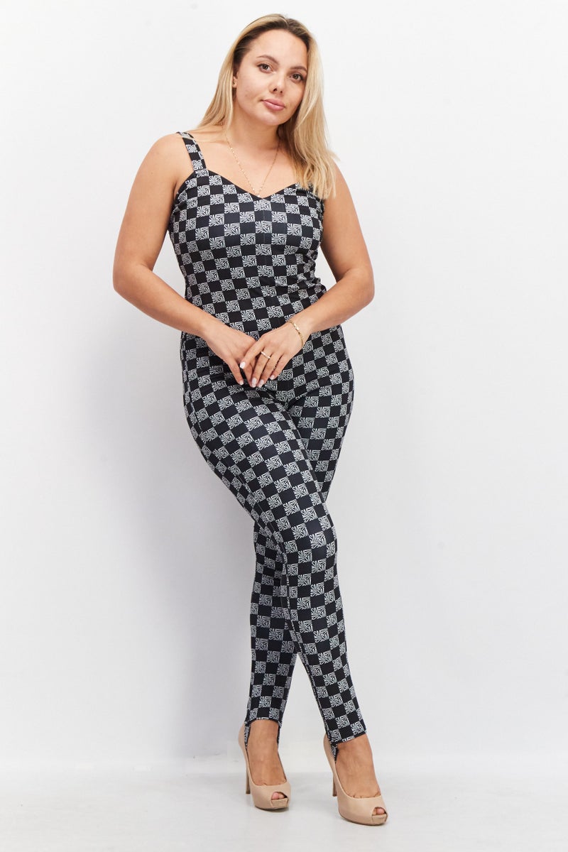 STEVE MADDEN بدلة نسائية بدون أكمام بطبعة شاملة، سوداء - Image 1