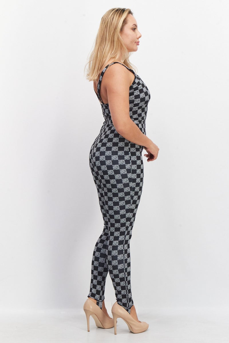 STEVE MADDEN Women Allover Print Sleeveless Jumpsuit, Black - Image 3