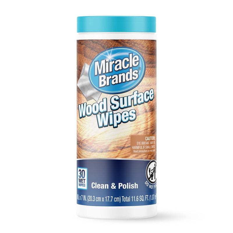 MiracleWipes for Wood Surfaces Remove Dirt and Grime Buildup Clean Protect and Polish Cabinets Furniture and Wood Floors Great for Kitchen and Bathroom Cleaning Support 30 Count