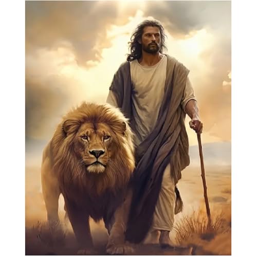 BOHADIY Jesus Diamond Painting Kits for Adults. Easter Religion Christ Diamond Art Full Drill Round Gem Art Lion 5D Diamond Dots Suitable Home Wall Decor 12x16inch - Image 1