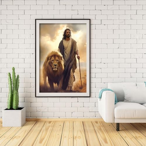 BOHADIY Jesus Diamond Painting Kits for Adults. Easter Religion Christ Diamond Art Full Drill Round Gem Art Lion 5D Diamond Dots Suitable Home Wall Decor 12x16inch - Image 3