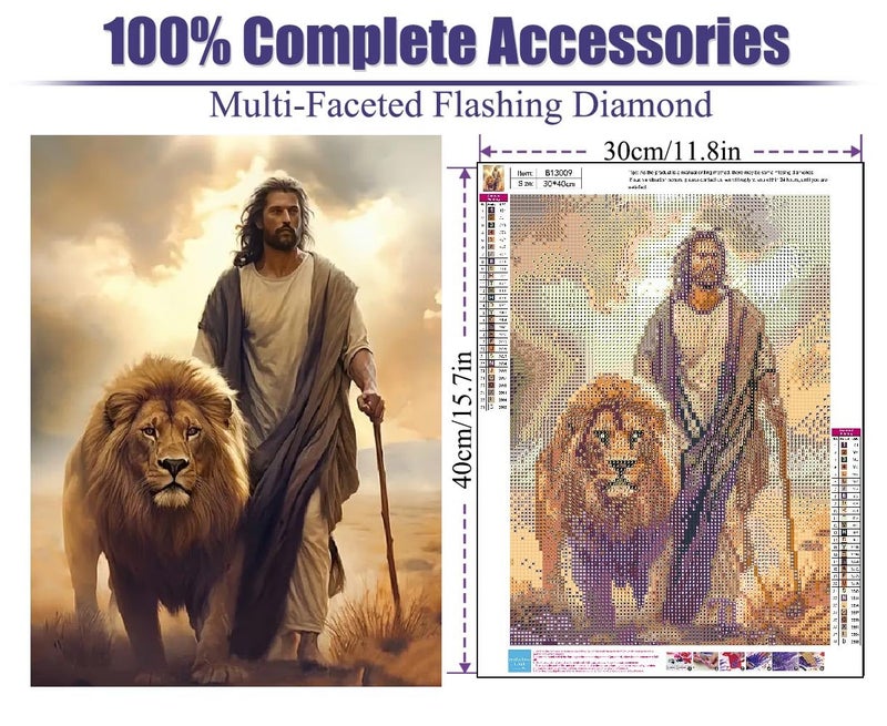 BOHADIY Jesus Diamond Painting Kits for Adults. Easter Religion Christ Diamond Art Full Drill Round Gem Art Lion 5D Diamond Dots Suitable Home Wall Decor 12x16inch - Image 2