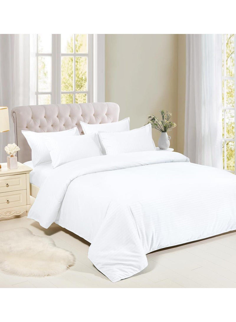 AL RAID King Bed Sheet Set Soft and Breathable Cotton Bed Sheet - Striped 6-Piece Set Include 1 Duvet Cover 220x240cm with 1 Fitted Sheet 200x200+25cm and 4 Pillowcases 50x75cm