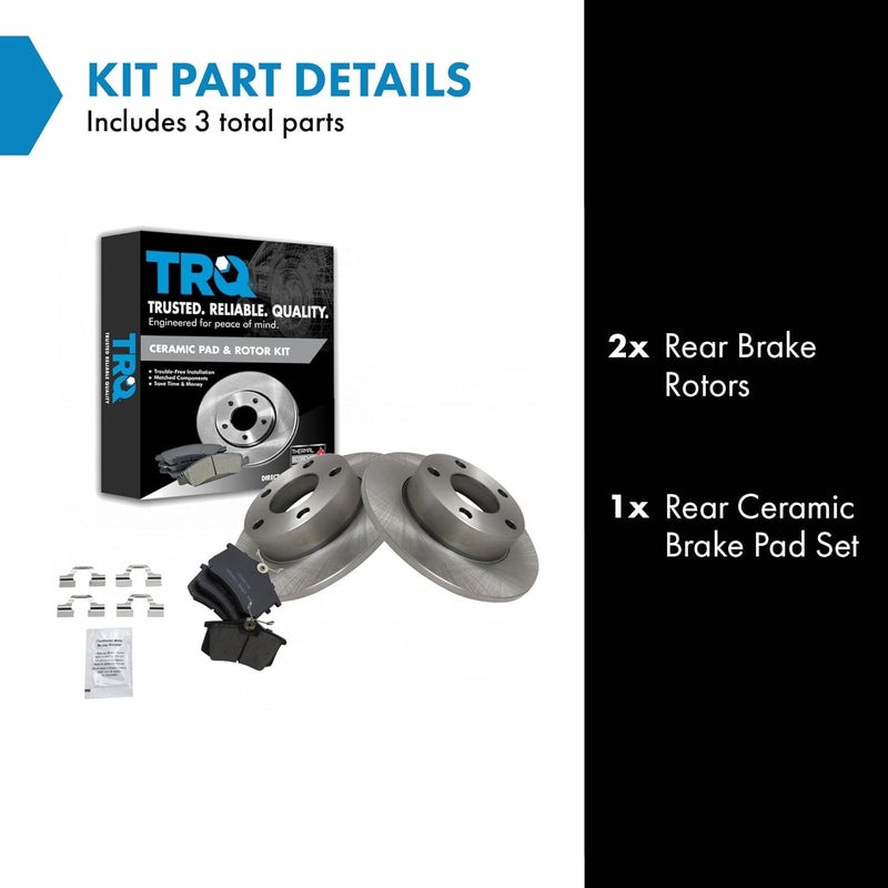TRQ Rear Brake Pad and Rotor Set Ceramic Solid Rotors 245mm Diameter Compatible with 2002 Audi A4 Quattro 2002 S4 - Image 2