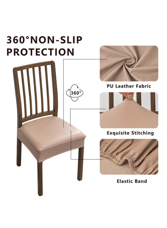 NILUOH Waterproof Seat Covers for Dining Room Chairs Set of 6, Pu Leather Chair Seat Slipcovers Dining Chair Cover Removable Washable Chair Protctor Cover No Rear Covers - Image 2