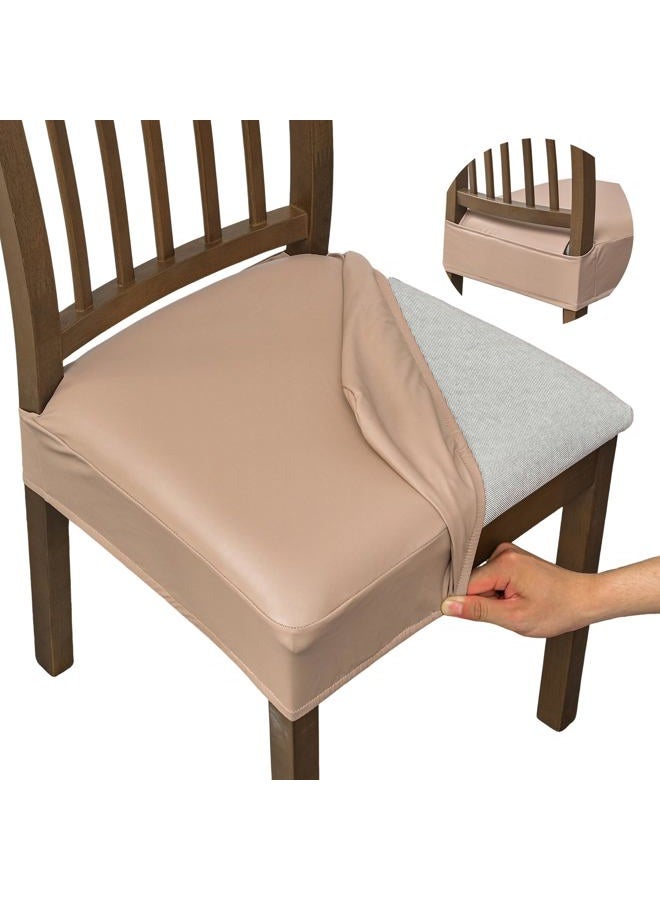 NILUOH Waterproof Seat Covers for Dining Room Chairs Set of 6, Pu Leather Chair Seat Slipcovers Dining Chair Cover Removable Washable Chair Protctor Cover No Rear Covers - Image 1