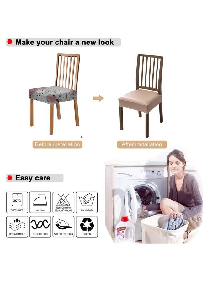 NILUOH Waterproof Seat Covers for Dining Room Chairs Set of 6, Pu Leather Chair Seat Slipcovers Dining Chair Cover Removable Washable Chair Protctor Cover No Rear Covers - Image 5