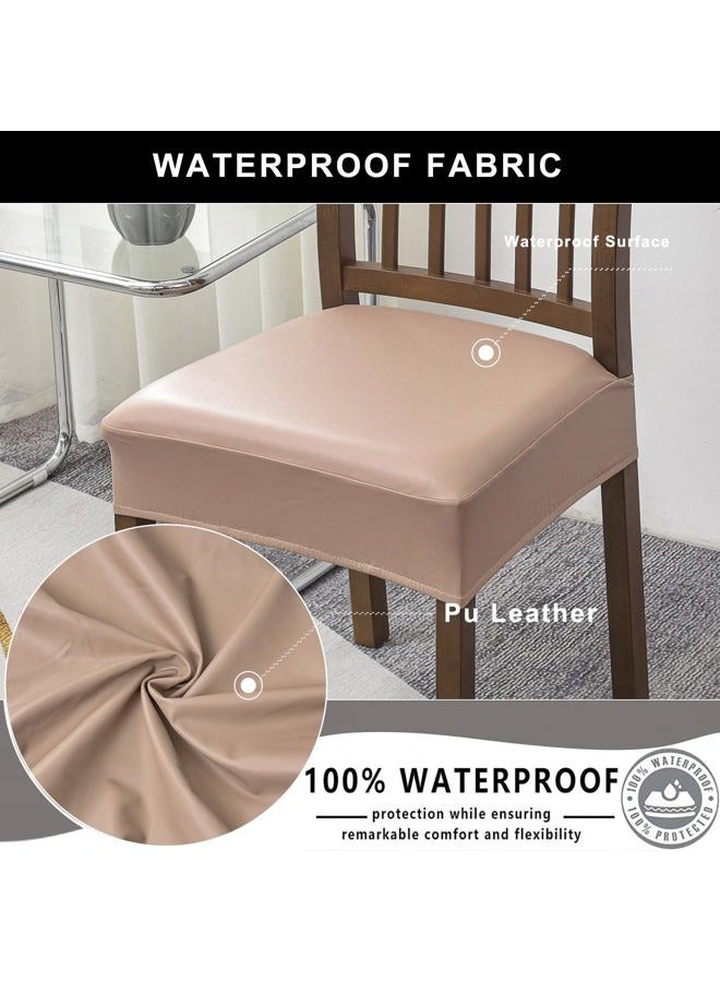 NILUOH Waterproof Seat Covers for Dining Room Chairs Set of 6, Pu Leather Chair Seat Slipcovers Dining Chair Cover Removable Washable Chair Protctor Cover No Rear Covers - Image 3