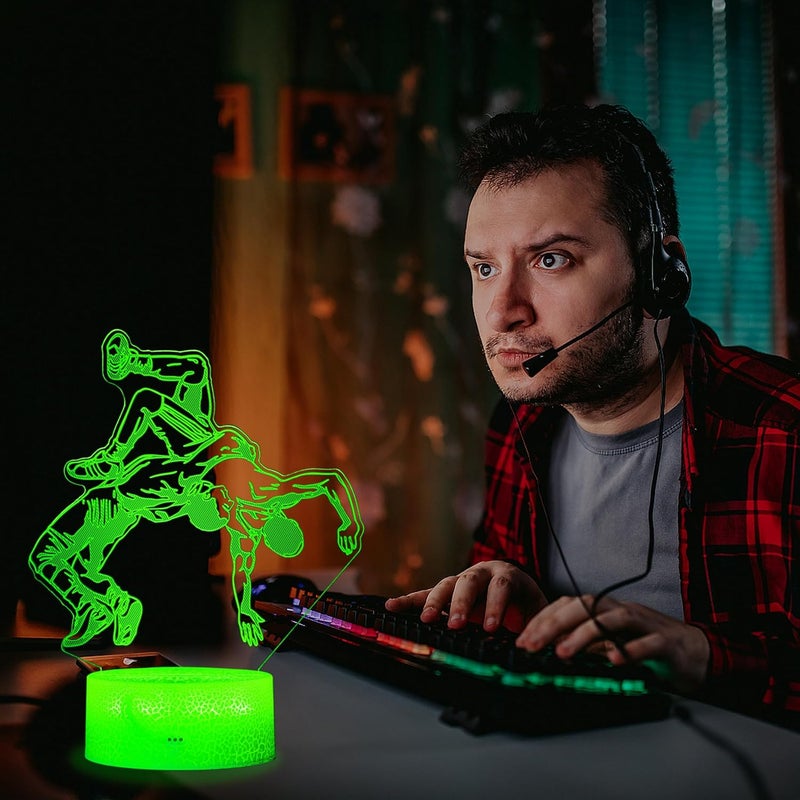 Al Raied ARS® Wrestling Night Light - 3D Illusion Lamp with 16 Color Changing and Remote Control - Image 2