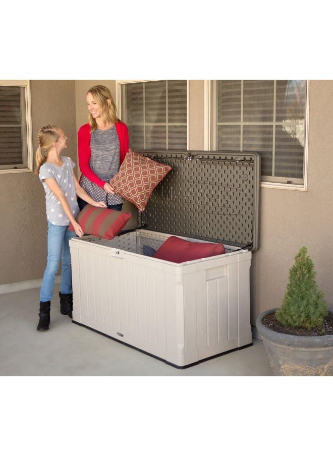 Lifetime - Lifetime Storage Deck Box 127.9L x 64W x 67.2H cm Outdoor Storage for Garden, Garage and Poolside. Weather Resistant with Lid & Side Handles, 10-Year Limited Warranty, Desert Sand Wood Look, LFT-60186 - Image 1