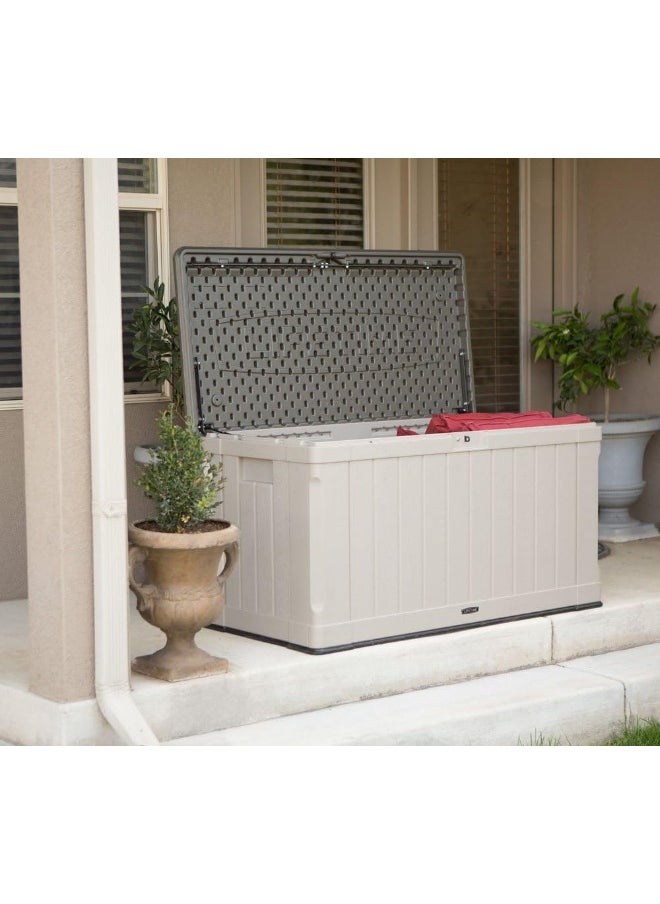 Lifetime - Lifetime Storage Deck Box 127.9L x 64W x 67.2H cm Outdoor Storage for Garden, Garage and Poolside. Weather Resistant with Lid & Side Handles, 10-Year Limited Warranty, Desert Sand Wood Look, LFT-60186 - Image 1