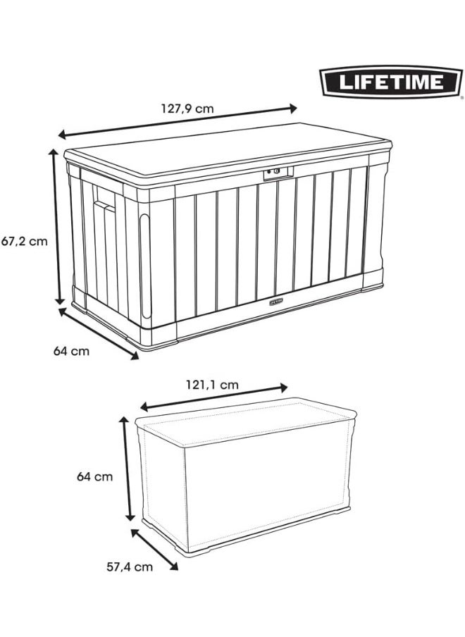 Lifetime - Lifetime Storage Deck Box 127.9L x 64W x 67.2H cm Outdoor Storage for Garden, Garage and Poolside. Weather Resistant with Lid & Side Handles, 10-Year Limited Warranty, Desert Sand Wood Look, LFT-60186 - Image 1