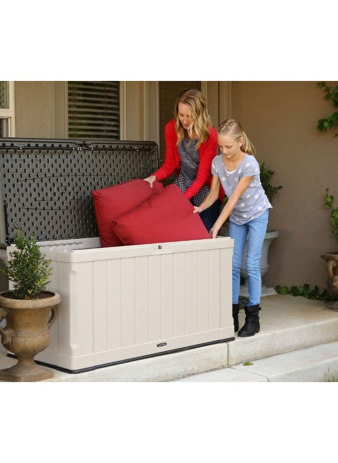 Lifetime - Lifetime Storage Deck Box 127.9L x 64W x 67.2H cm Outdoor Storage for Garden, Garage and Poolside. Weather Resistant with Lid & Side Handles, 10-Year Limited Warranty, Desert Sand Wood Look, LFT-60186 - Image 1