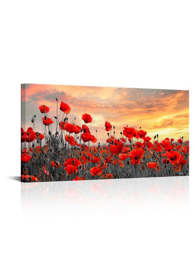 NutArtPic Red Poppy Flower Canvas Wall Art Red Floral Pictures Wall Decor Nature Floral Painting Sunset Picture Prints Framed 20''X40'' - Image 1